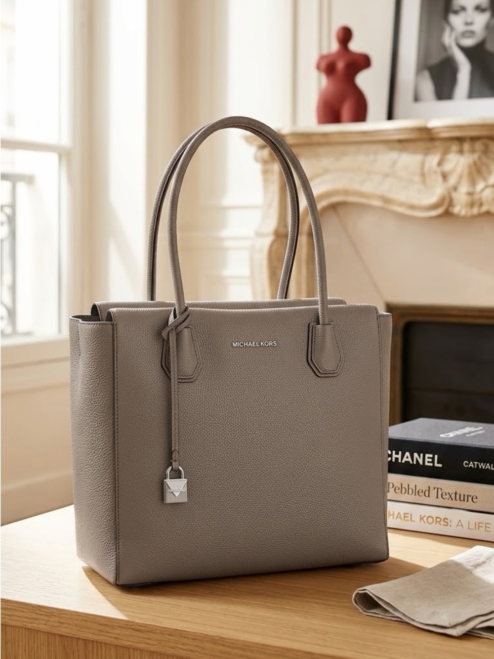 Michael Kors Pebbled Leather Tote in Taupe Gray